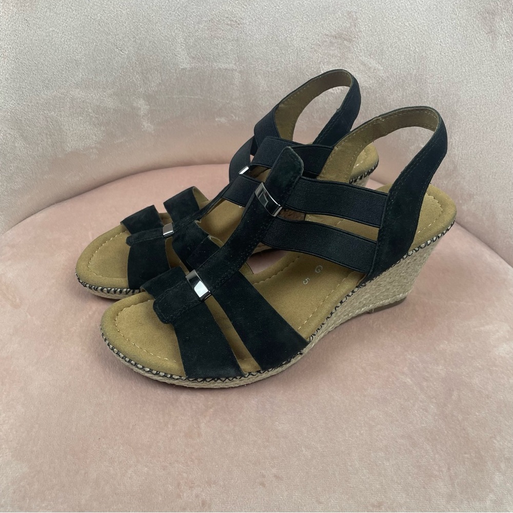 Gabor Black Suede Espadrille Wedge Sandals 5